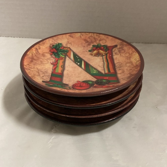 Noel Decoration Plates Coasters Set of 4 Stackable Each Plate has a Letter 4.5” - Picture 8 of 8